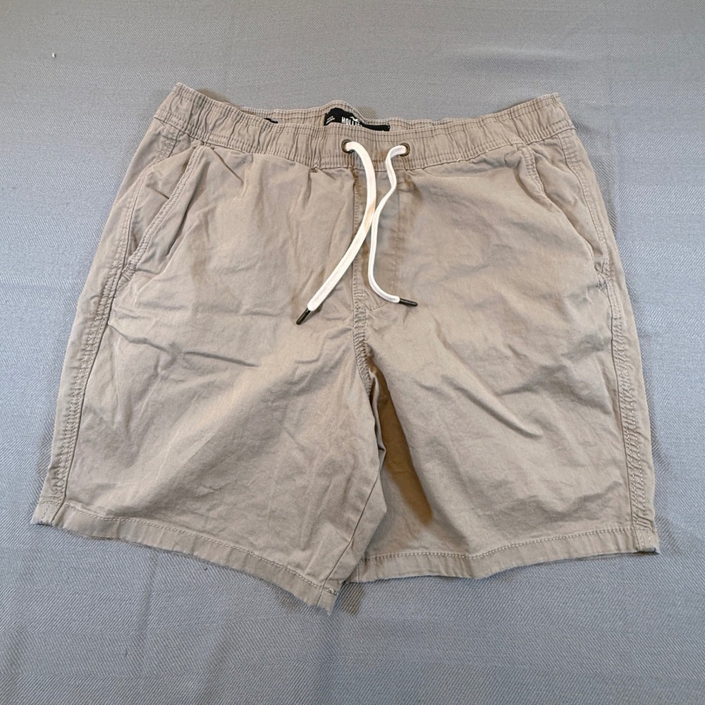 Hollister California Mens Khaki Tan Elastic Waist Drawstring Shorts Size M 2310